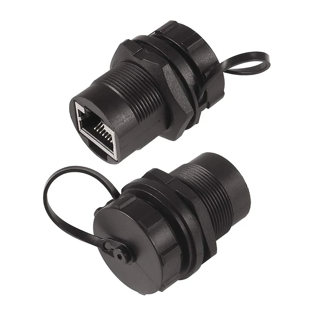 Alt view image 4 of 6 - 5PCS Ethernet LAN Cable Connector, CAT5/5e/6 RJ45-8P Shielded Industrial Panel Mount Bulkhead Feed Thru Coupler with Waterproof IP67 Dustproof Cap Outdoor Industrial Standard