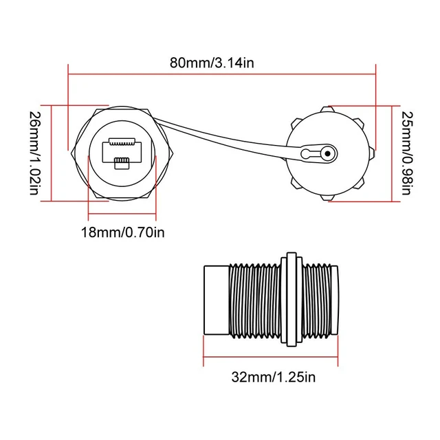 Alt view image 5 of 6 - 5PCS Ethernet LAN Cable Connector, CAT5/5e/6 RJ45-8P Shielded Industrial Panel Mount Bulkhead Feed Thru Coupler with Waterproof IP67 Dustproof Cap Outdoor Industrial Standard