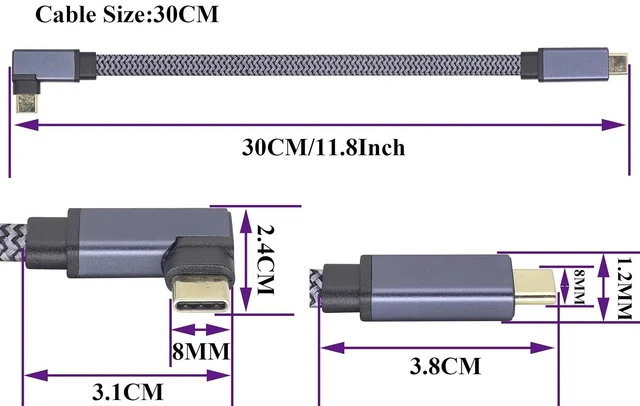 Alt view image 2 of 7 - Right & Left Angled Type C 3.1 USB Flat Short Cable,90 Degree 10Gbps Tpye C USB 3.1 Gen2 Male Charging,Data,Audio,Video Cord for Tablet,Phone and More Type-C Devices(M/M) (1, 0.3M/1FT)