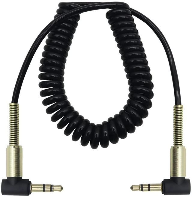 Main image of 90 Degree 3Pole TRS Coiled Stereo Aux Cable,Right Angle 1/8 to 1/8 Male Aux Cord 3.5mm Spring Male Plug Audio Cable for MP3 Players,Laptops,Mobile Phones,Headphones,Guitars(1Pack/1.5M)