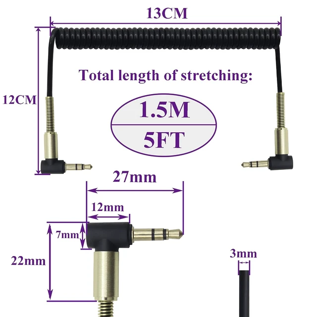 Alt view image 2 of 7 - Right Angle 3.5mm TRS to TRS Cord,90 Degree 1/8 3.5mm 3-Pole Male Spring Audio Cable,for laptops,Headphones & Other Devices with 1/8 Interfaces,Microphone not Supported(2Pack/1.5M)