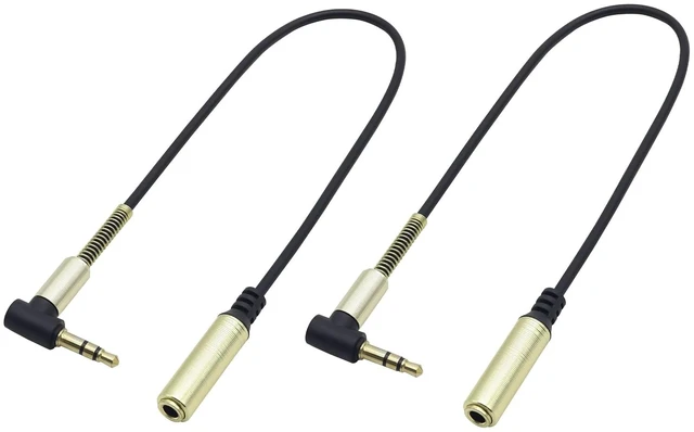 Main image of 2Pack 90Degree 3Pole 3.5mm 1/8 Aux TRS Cord Right Angle 3.5mm TRS Male to Female Stereo Jack Audio Auxiliary Cable for Smart Phones,Tablets,Headphones,MP3,Laptops,Car/Home Stereo(M/F-0.3M)