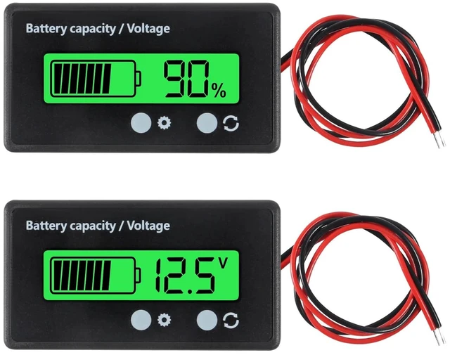 Main image of 2PCS DC 12V 24V 36V 48V 72V Battery Capacity Voltage Meter with Alarm Battery Capacity Voltage Indicator Battery Gauge Monitors Lithium ion Battery Indicator for Most Cars