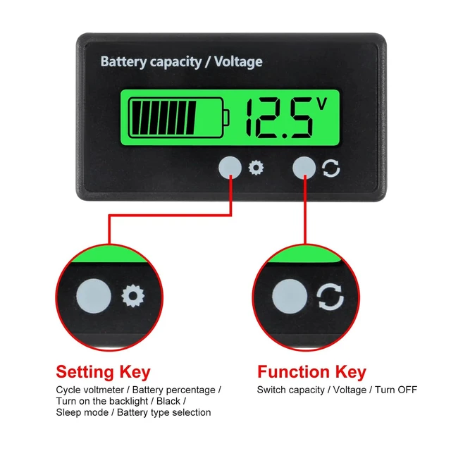 Alt view image 4 of 7 - 2PCS DC 12V 24V 36V 48V 72V Battery Capacity Voltage Meter with Alarm Battery Capacity Voltage Indicator Battery Gauge Monitors Lithium ion Battery Indicator for Most Cars