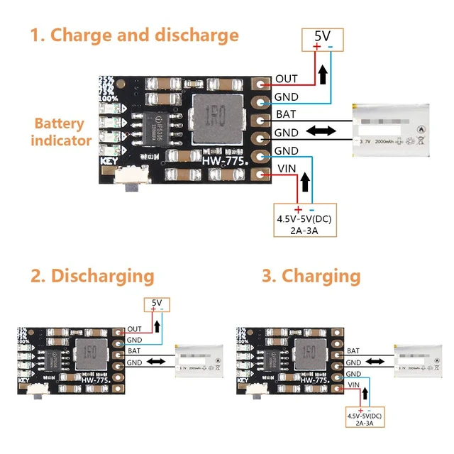 Alt view image 4 of 5 - 8PCS 2A 5V Charge Discharge Integrated Module 3.7V 4.2V for 18650 Lithium Battery Charging Boost Mobile Power Supply Charge and Discharge Protection Converter Protection PCB Board Module