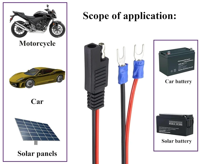 Alt view image 6 of 7 - (2Pack SAE to Fork Ring Terminals Plug Cable U Type Terminal to SAE Power Automotive Solar Panel Charging Cable18AWG 2 Pin Quick Connect/Disconnect Jack SAE Connector(30cm/U Ring)