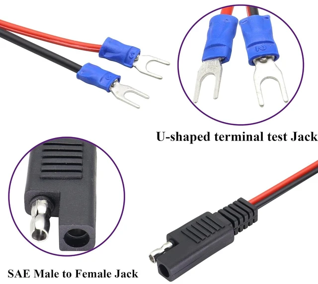 Alt view image 3 of 7 - (2Pack SAE to Fork Ring Terminals Plug Cable U Type Terminal to SAE Power Automotive Solar Panel Charging Cable18AWG 2 Pin Quick Connect/Disconnect Jack SAE Connector(30cm/U Ring)