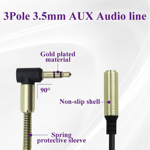 Alt view image 4 of 7 - 2Pack 90Degree 3Pole 3.5mm 1/8 Aux TRS Cord Right Angle 3.5mm TRS Male to Female Stereo Jack Audio Auxiliary Cable for Smart Phones,Tablets,Headphones,MP3,Laptops,Car/Home Stereo(M/F-0.3M)