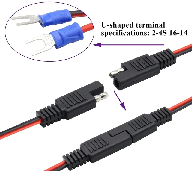 Alt view image 5 of 7 - (2Pack SAE to Fork Ring Terminals Plug Cable U Type Terminal to SAE Power Automotive Solar Panel Charging Cable18AWG 2 Pin Quick Connect/Disconnect Jack SAE Connector(30cm/U Ring)
