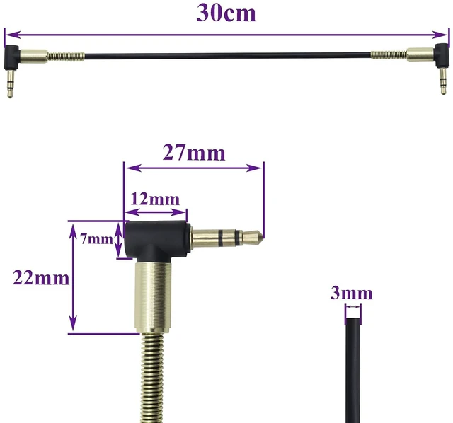 Alt view image 2 of 7 - 90 Degree 3.5mm 3-Pole TRS Male Audio Aux Cable,Double Right Angle Gilding Spring Protection Ring 1/8 Stereo Cable,for laptops,Mobile Phones,Headphones & 3.5mm Interfaces Devices(2Pack/0.3M)