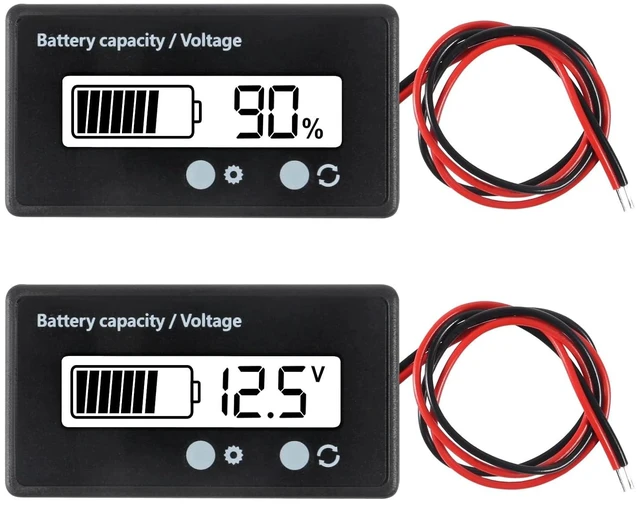 Main image of 2PCS DC 12V 24V 36V 48V 72V Battery Capacity Voltage Meter with Alarm Battery Capacity Voltage Indicator Battery Gauge Monitors Lithium ion Battery Indicator for Most Cars