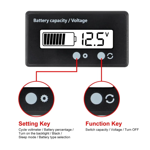 Alt view image 4 of 7 - 2PCS DC 12V 24V 36V 48V 72V Battery Capacity Voltage Meter with Alarm Battery Capacity Voltage Indicator Battery Gauge Monitors Lithium ion Battery Indicator for Most Cars
