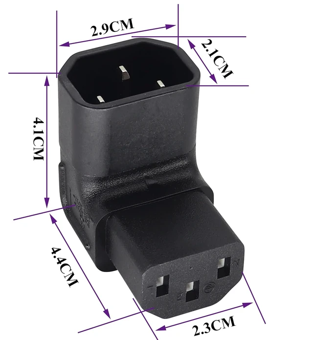 Alt view image 2 of 7 - 90 Degree C13 to C14 AC Powe Adapter, IEC C13 Female to IEC C14 Male PDU 3 Pin Power Socket Extension Converter for Computer LED HDTV Monitor Etc. (2 Pack) (UP Angled)