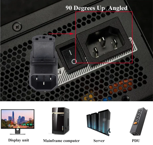 Alt view image 6 of 7 - 90 Degree C13 to C14 AC Powe Adapter, IEC C13 Female to IEC C14 Male PDU 3 Pin Power Socket Extension Converter for Computer LED HDTV Monitor Etc. (2 Pack) (UP Angled)