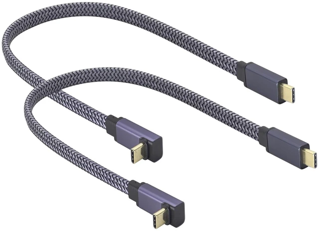 Main image of 2Pack Up&Down Angle USB Type C 3.1 Flat Braided Cable,60W 3A 90 Degree Tpye C USB 3.1 Gen2 Male Fast Charging,Data,Audio,Video Cable Compatible for MacBook,Phone &More Type-C Devices(0.3M-M/M)