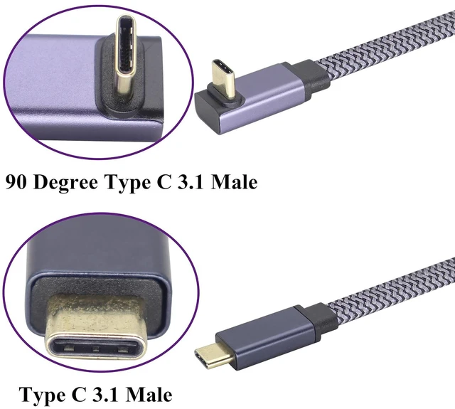 Alt view image 3 of 7 - 2Pack Up&Down Angle USB Type C 3.1 Flat Braided Cable,60W 3A 90 Degree Tpye C USB 3.1 Gen2 Male Fast Charging,Data,Audio,Video Cable Compatible for MacBook,Phone &More Type-C Devices(0.3M-M/M)