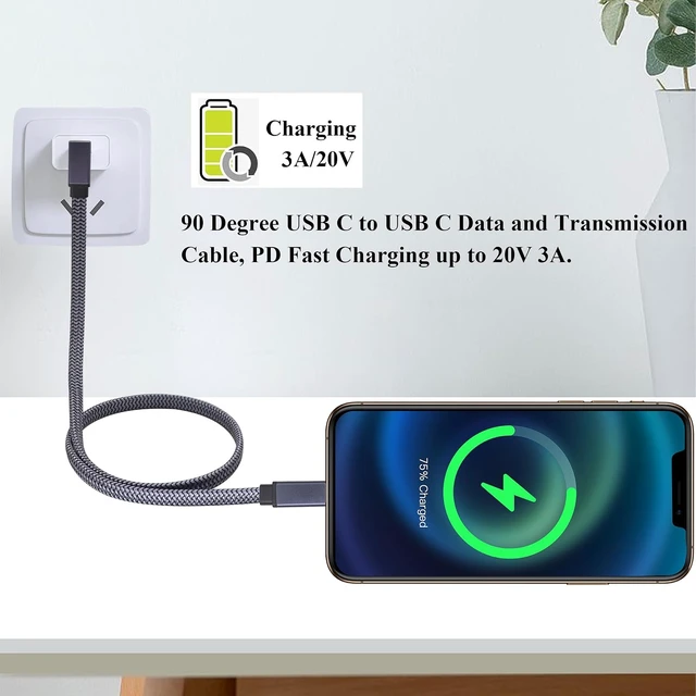 Alt view image 5 of 7 - 2Pack Up&Down Angle USB C 3.1 Gen 2 Cable 90 Degree USB 3.1 Type C Male to Male Extension Cable Fast Charging Compatible for Google Pixel 4 3 XL,Samsung Galaxy Note 10 S20,MacBook(0.6M-M/M)