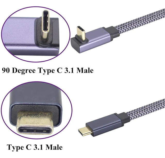 Alt view image 3 of 7 - Up&Down Angle 3.1 USB C to USB C Flat Short Cable,90 Degree 10Gbps Tpye C USB 3.1 Gen2 Male to Male Charging,Data,Audio,Video Extender Cord for Tablet, Phone and More Type-C Devices(0.6M-M/M)