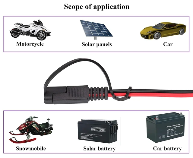 Alt view image 7 of 7 - SAE Extension Cable 16 AWG SAE to SAE Wire Harness DC Power Automotive Extension Cord Quick Connect/Disconnect Snap Action Cable for Motorcycle CarsCamp Trailer Solar Panels(2.4m/7.8ft)