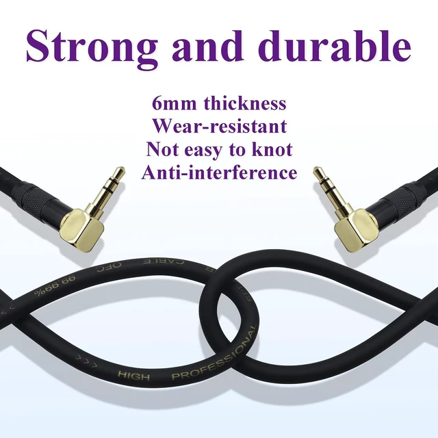 Alt view image 4 of 7 - (1M/3Ft 3.5mm Angle Male Audio Cable 90 Degree Right Angle Gold-Plated TRS 1/8" to 1/8" Stereo Jack Plug AUX Connector Extension Cord for Car Stereo,Home Stereo,PC,Headphone(Black-M/2Bend)