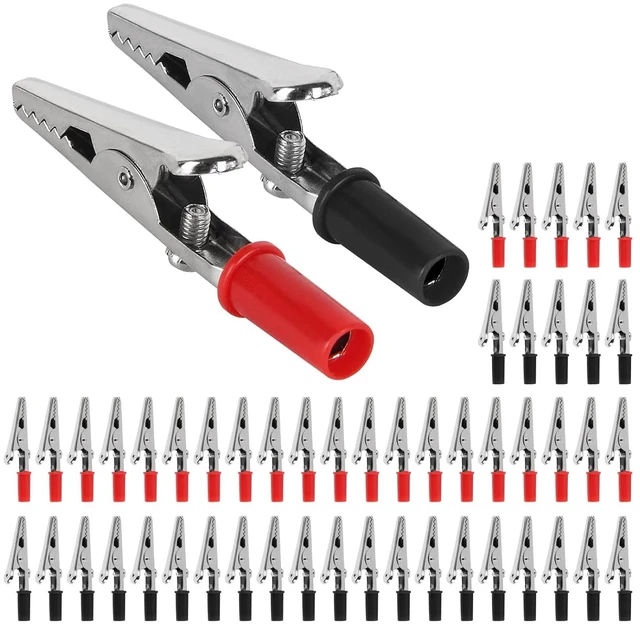 Main image of 50PCS Small Alligator Clips Electrical Test Clamps with Plastic Hands Red and Black (25 Red, 25 Black)