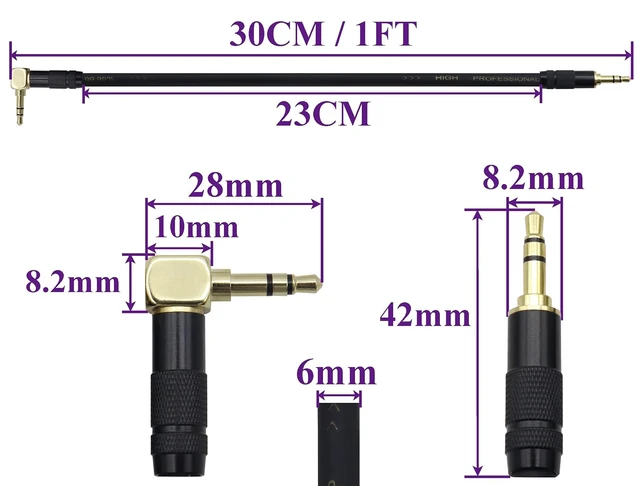 Alt view image 2 of 7 - (0.3M/1Ft 1/8" 3.5mm TRS Jack Extension Audio Cable,90 Degree Angle 3.5mm 3Pole Stereo Plug Male Extender Headphone AUX Cord for Laptops,Car Stereos,Home Theater Systems,Amplifiers(Black-M)