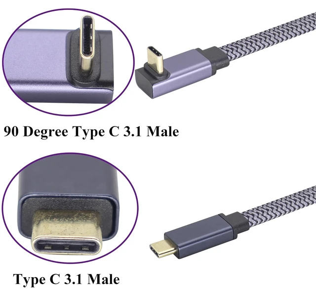 Alt view image 3 of 7 - 2Pack Up&Down Angle USB C 3.1 Gen 2 Flat Cable 90 Degree Type C USB 3.1 Male Fast Charging 4K Video Display Cable Compatible for MacBook Dell LG Type C Display Monitor&Phone etc(1M-M/M)