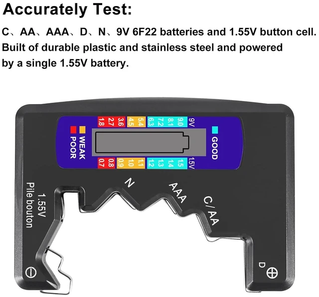 Alt view image 2 of 7 - 2PACK BT-886 Battery Tester Checker BatteryTester for Battery C D 9V AA AAA 1.5V -Black