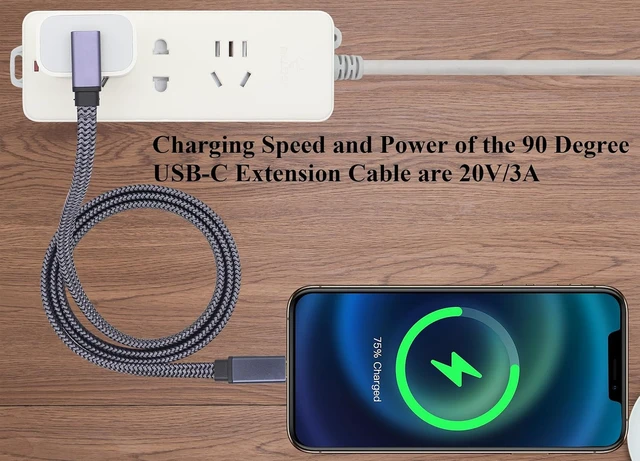Alt view image 5 of 7 - 2Pack Up&Down Angle USB C 3.1 Gen 2 Flat Cable 90 Degree Type C USB 3.1 Male Fast Charging 4K Video Display Cable Compatible for MacBook Dell LG Type C Display Monitor&Phone etc(1M-M/M)
