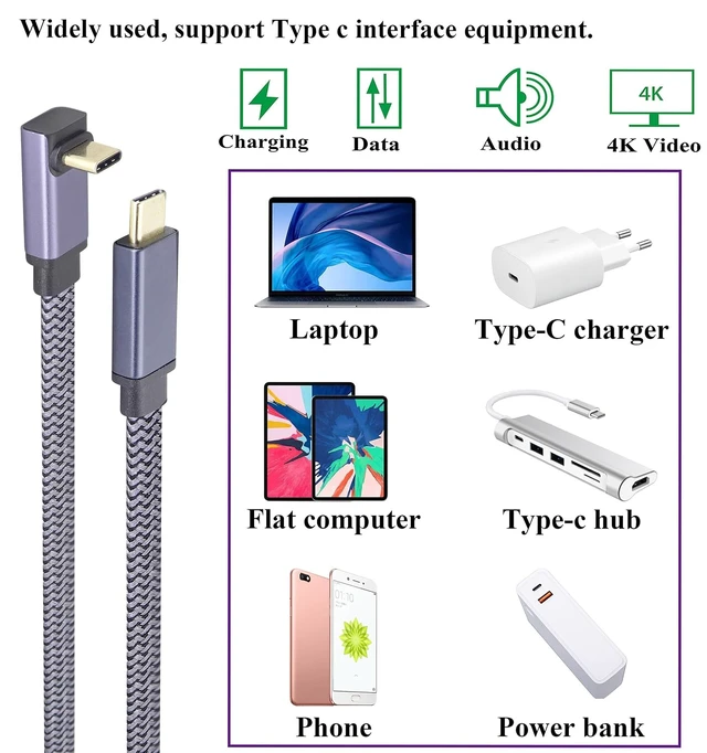 Alt view image 7 of 7 - Up&Down Angle Type C 3.1 USB Flat Short Cable,90 Degree 10Gbps Tpye C USB 3.1 Gen2 Male to Male Charging,Data,Audio,Video Extender Cord for Tablet, Phone and More Type-C Devices(1M-M/M)