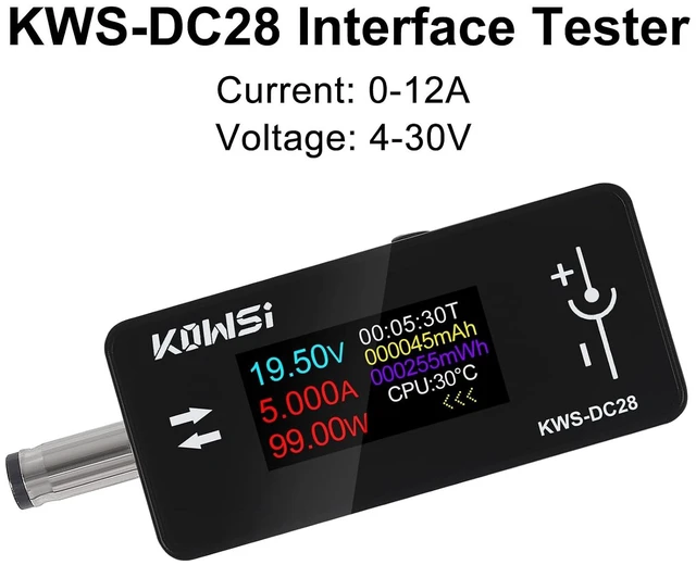 Alt view image 5 of 6 - 1PCS DC Voltage Tester DC Power Meter Power Tester with 0.96in TFT Display 4-30V 0-12A Two-Way Measurement Voltage Current Digital TesterKWS-DC28