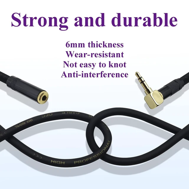 Alt view image 4 of 7 - (2M/6Ft 90 Degree TRS 3 Pole 1/8 Stereo Aux Cord Right Angle 3.5mm Male to Female Auxiliary Extension Double-Shielded Cable for Phone,Laptop,Tablets,Headphones,Cars and More(Black-M/F)
