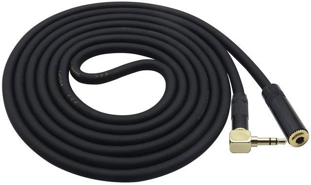 Main image of (2M/6Ft 90 Degree TRS 3 Pole 1/8 Stereo Aux Cord Right Angle 3.5mm Male to Female Auxiliary Extension Double-Shielded Cable for Phone,Laptop,Tablets,Headphones,Cars and More(Black-M/F)