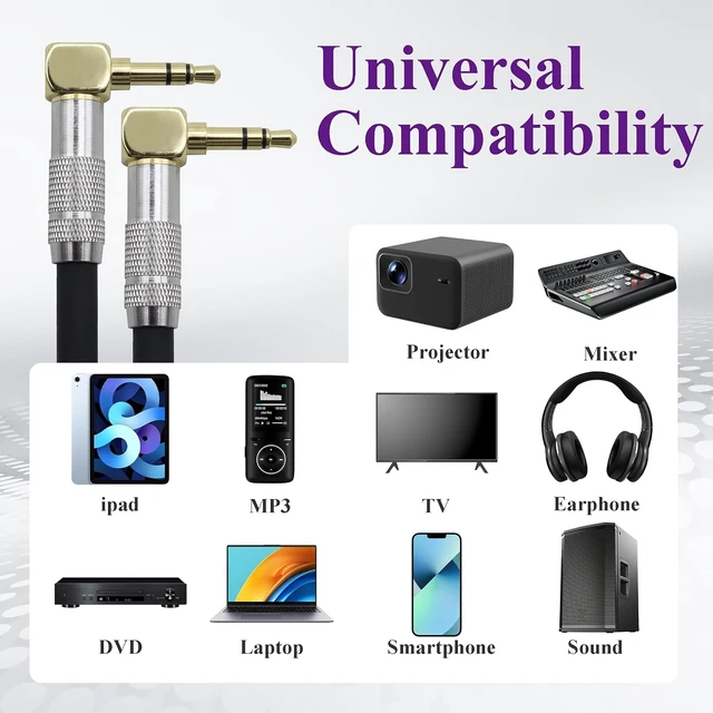 Alt view image 7 of 7 - (2M/6Ft Right Angle TRS Male Plug 3 Pole 90 Degree 3.5mm Audio Cable 1/8 Headphone Extension Cable for Smartphones,Tablet,PC,CD,MP3,MP4,Headphone,Headset & 3.5mm Audio Devices(Silver-M/2Bend)