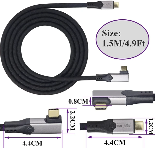Alt view image 2 of 7 - Thunderbolt 5 Cable, USB-C Male Bidirectional Data Speed 80Gb/s Cable PD 240W Fast Charging,16K Dual 8K Triple 4K Monitor,Compatible with Monitors,Laptops,Tablets,Mobile Phones.(1.5M/4.9Ft)