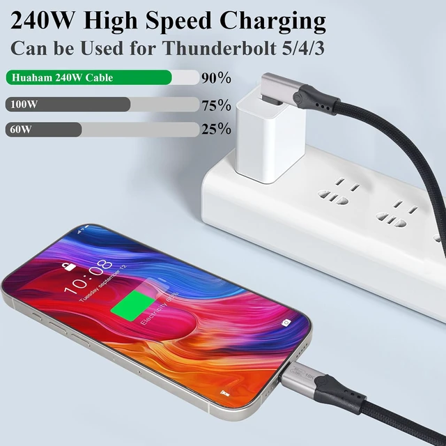 Alt view image 4 of 7 - High-Speed USB 4 Cable,USB C Male Fast Charging Cable Supports 80Gbps/240W Charging/16K/8K/60Hz Display Screen,Compatible with Thunderbolt 3/4/5,SSD,Laptop,Tablet,Power Supply(2M/6.5Ft)