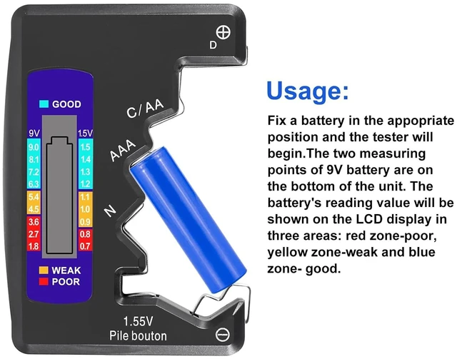Alt view image 6 of 7 - 2PACK BT-886 Battery Tester Checker BatteryTester for Battery C D 9V AA AAA 1.5V -Black