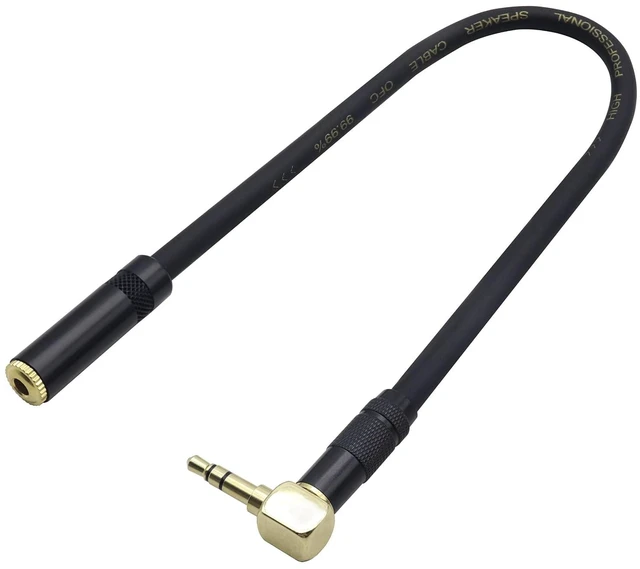 Main image of (0.3M/1Ft 90 Degree TRS 3.5mm Headphone Extension Cable Right Angle 3 Pole 3.5mm 1/8 Male to Female 1/8" Aux Audio Cord for Phones,Headphones,Speakers,Tablets,PC,MP3 Players&More(Black-M/F)