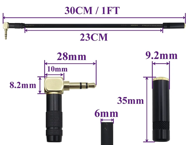 Alt view image 2 of 7 - (0.3M/1Ft 90 Degree TRS 3.5mm Headphone Extension Cable Right Angle 3 Pole 3.5mm 1/8 Male to Female 1/8" Aux Audio Cord for Phones,Headphones,Speakers,Tablets,PC,MP3 Players&More(Black-M/F)