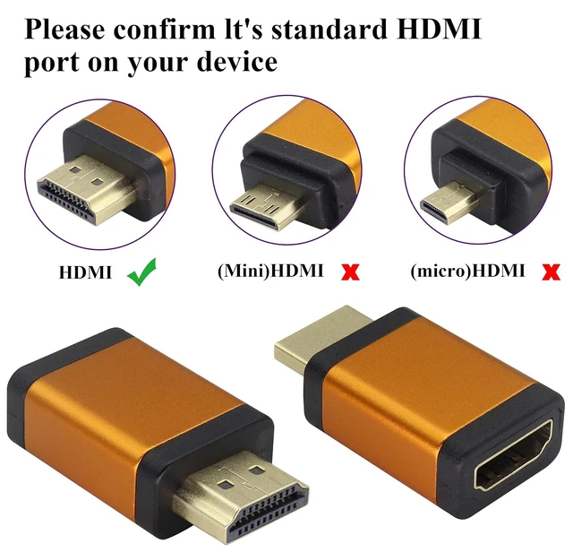 Alt view image 4 of 7 - HDMI Adapter 4K HDMI Male to Female Connector Support 3D&4K&60hz 1080P Aluminum Alloy HDMI Extender for HDTV,PC,Computer,Monitor,Laptop,Projector,AV Receiver,DVD Player(2Pack/Orange)