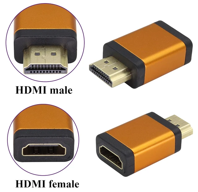 Alt view image 3 of 7 - HDMI Adapter 4K HDMI Male to Female Connector Support 3D&4K&60hz 1080P Aluminum Alloy HDMI Extender for HDTV,PC,Computer,Monitor,Laptop,Projector,AV Receiver,DVD Player(2Pack/Orange)