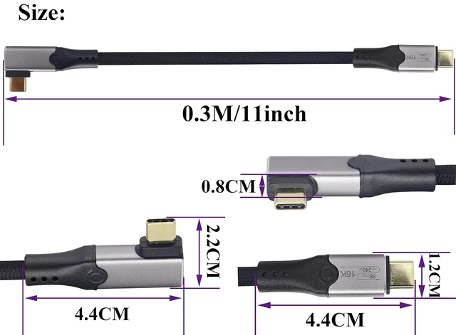 Alt view image 2 of 7 - 90 Degree Right Angle USB C Male Cable Short USB4 PD 240W Charging Data Transfer 80Gbps,160K/60HZ Video Display,Compatible with Samsung Galaxy,Thunderbolt 5/4/3,Ma Book/1Pad Series.(0.3M/1FT)