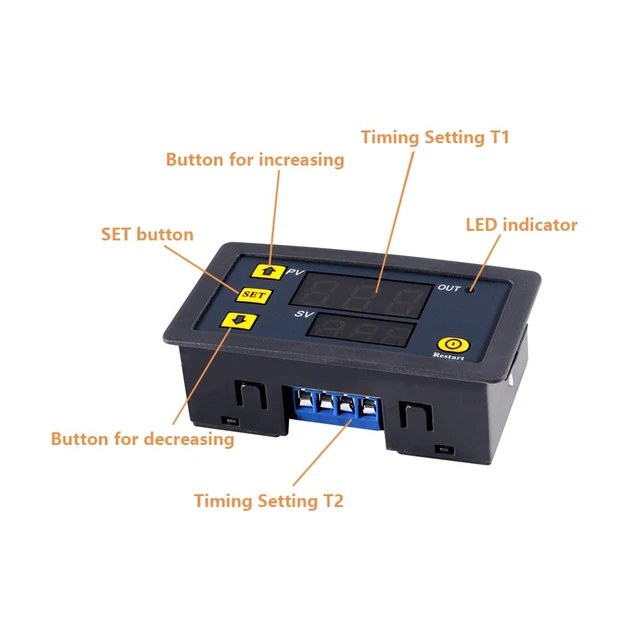Alt view image 2 of 7 - Automotive Digital Timer Relay Board DC 12V 20A 1500W Module with Dual Display, Timing Relay Switch ON-Off Control Support Cycle of Time Delay for Car Vehicle (DC 12V)