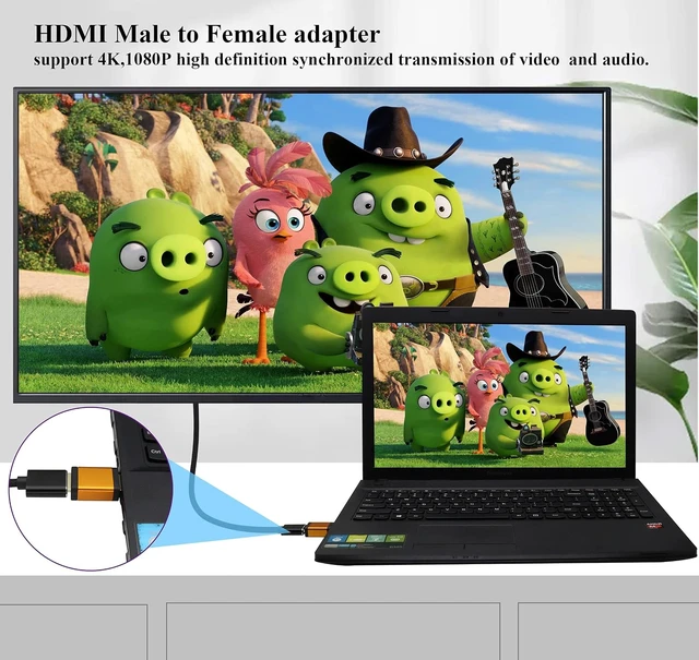 Alt view image 6 of 7 - HDMI Adapter 4K HDMI Male to Female Connector Support 3D&4K&60hz 1080P Aluminum Alloy HDMI Extender for HDTV,PC,Computer,Monitor,Laptop,Projector,AV Receiver,DVD Player(2Pack/Orange)