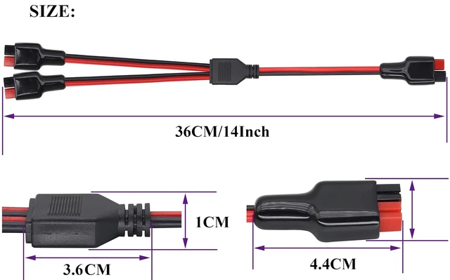 Alt view image 2 of 7 - 14AWG Anderson Y Splitter Cable, Anderson 1 to 2 Anderson Connector Solar Charging Extension Cable,Anderson Connector for Portable Power Station Solar Generator Solar Panel(36cm/1to2)