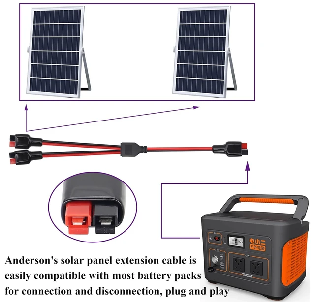 Alt view image 7 of 7 - 14AWG Anderson Y Splitter Cable, Anderson 1 to 2 Anderson Connector Solar Charging Extension Cable,Anderson Connector for Portable Power Station Solar Generator Solar Panel(36cm/1to2)