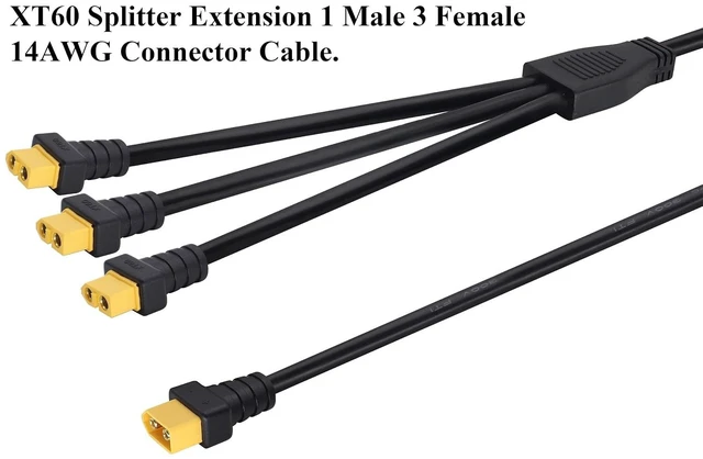 Alt view image 4 of 7 - XT60 Y Splitter Cable, 37cm/1M to 3F, 14AWG, 10A, 12-24V, Compatible with Solar Panels, Generators, Drones, RVs, Ships