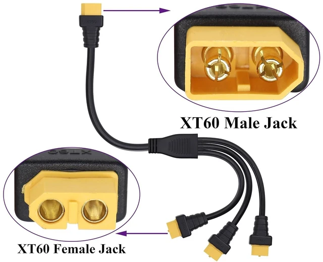 Alt view image 3 of 7 - XT60 Y Splitter Cable, 37cm/1M to 3F, 14AWG, 10A, 12-24V, Compatible with Solar Panels, Generators, Drones, RVs, Ships