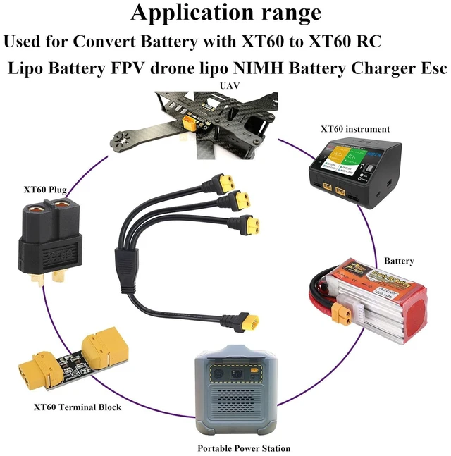 Alt view image 7 of 7 - XT60 Y Splitter Cable, 37cm/1M to 3F, 14AWG, 10A, 12-24V, Compatible with Solar Panels, Generators, Drones, RVs, Ships