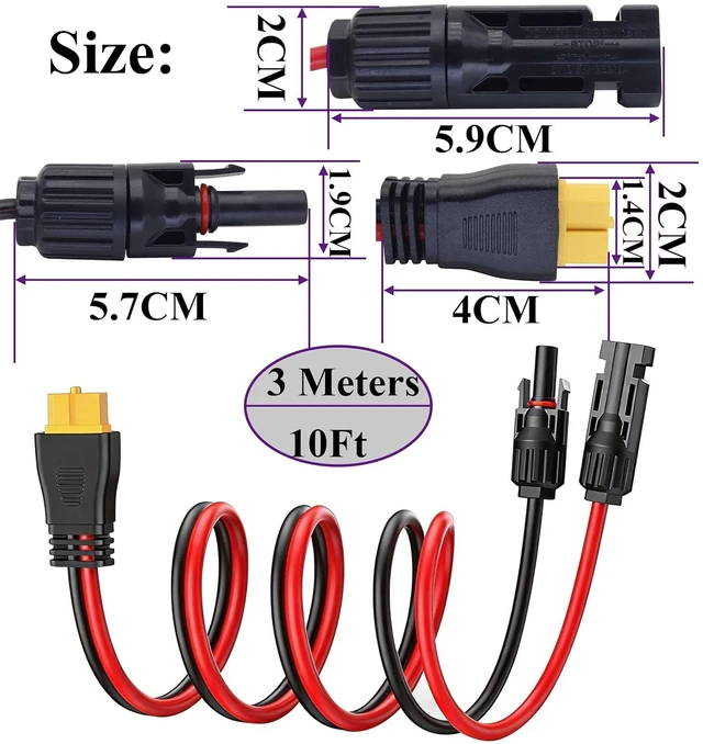 Alt view image 2 of 7 - 10AWG Solar to XT60 Cable Solar Connector Adapter to XT60 Female Extension Cable for LiFePO4 Battery RV Portable Power Station Generator, Camping,Portable Solar Systems(3M/10FT)